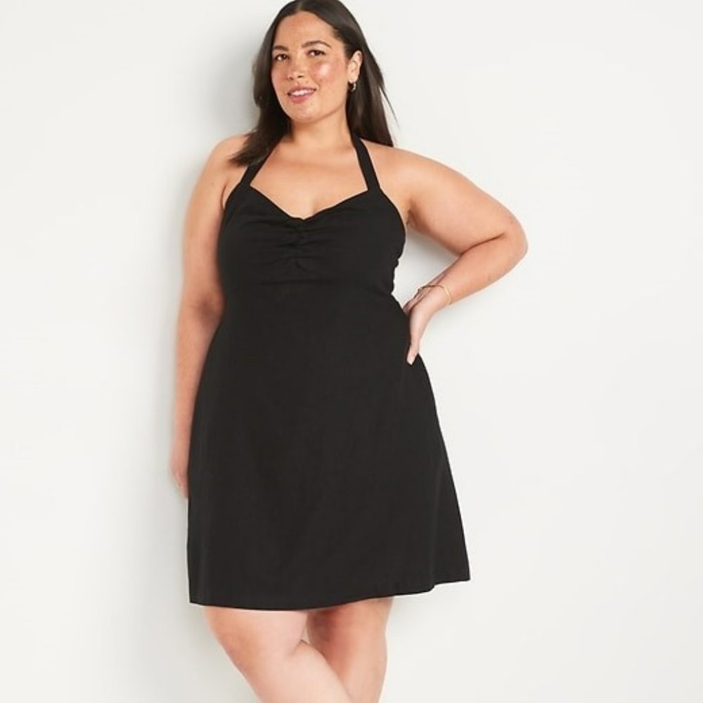 Fit & Flare Linen-Blend Halter Mini Babydoll Dress for Women 4x